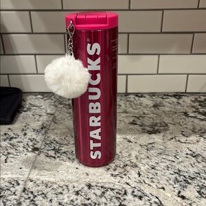 Starbucks Pink Tumbler with White Pom Pom